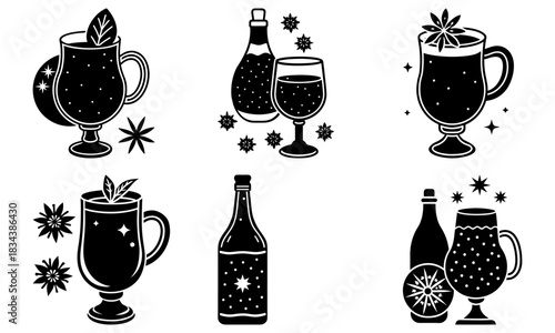 Festive holiday drinks collection for winter celebrations, perfect for menus, invitations, and seasonal designs, add warmth and cheer to your projects