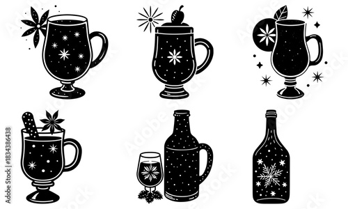 Festive winter drinks collection: Mulled wine, cider & holiday cocktails to celebrate the season, perfect for menus, invitations, and seasonal promotions