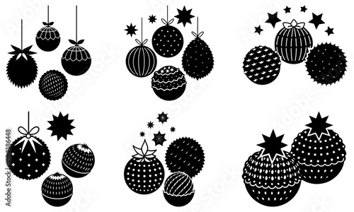Festive Christmas ornaments collection with elegant designs for holiday cheer, perfect for seasonal greetings and joyful celebrations, vector origin