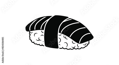 Salmon nigiri sushi with seaweed silhouette in black and white style silhouette