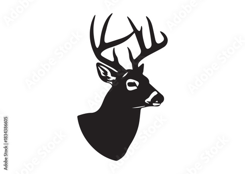 Whitetail Buck Head Silhouette, Deer Head Vector Illustration