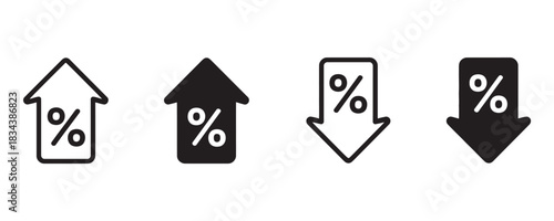 Dynamic percentage arrows showing rising profits and declining rates for financial reports and investment analysis in a modern business context