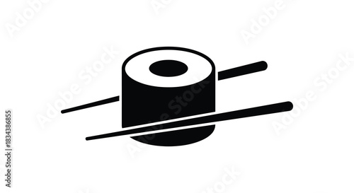 Sushi roll with chopsticks simple food icon black silhouette