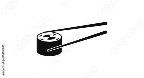 Sushi roll with chopsticks minimalist black and white silhouette