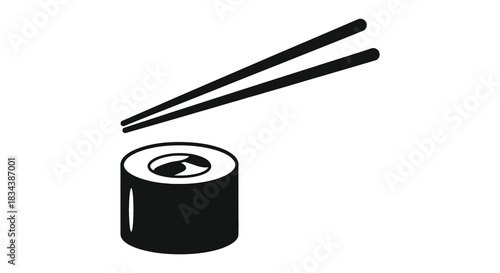 Sushi roll with chopsticks minimalist black and white food silhouette