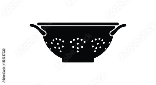 Elegant black colander kitchen utensil illustration on white background silhouette