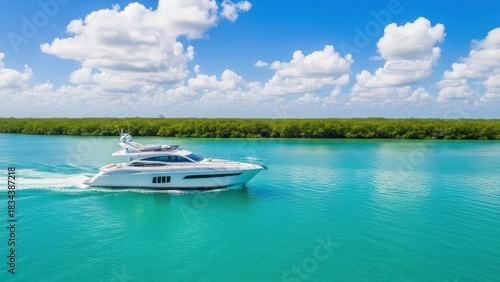 Fototapeta Naklejka Na Ścianę i Meble -  Luxury  motor yacht sailing out at sea