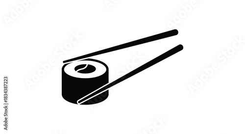 Sushi roll with chopsticks isolated on white background food illustration silhouette
