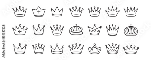 Diverse crown outlines for modern designs, perfect for royal themed events, elegant logos, and creative branding projects get yours now