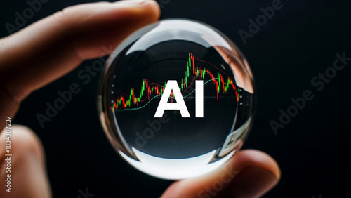 AI stock market trends reflected in crystal ball held by hand showcases predictive analytics for investment and financial strategies today