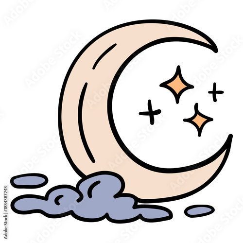 Magic crescent moon hand drawn