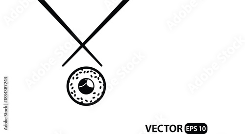 Sushi roll with chopsticks illustration in black and white silhouette
