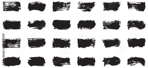 Vector black paint brush spots. Set different black splash, collection brush strokes – stock vector. Marker pen or brushstrokes and dashes. Vector black paint ink brush stroke, line, texture, banner
