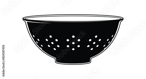Elegant tea bowl with decorative perforations in black and white silhouette