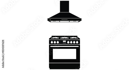 Kitchen stove and hood appliance silhouette modern cooking equipment design silhouette
