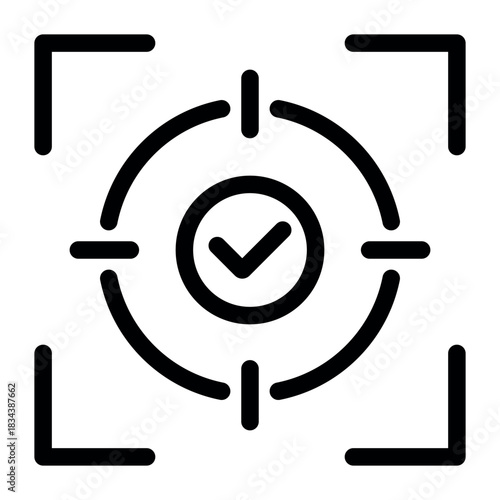 Motivation icon showing a target with a check mark, symbolizing achieved goals, focus, discipline, success mindset, progress, clear objectives and personal growth in modern inspirational design