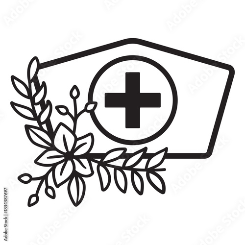 Obraz na plátně Branch flowery nurse hat symbol outline
