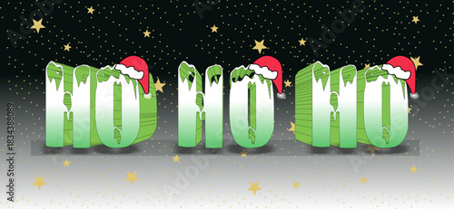 Festive Ho Ho Ho 3D Text with Santa Hats and Snow Effect