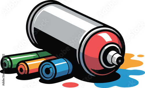 Spray Can Painting on Transparent Background Vector Isolated Graphic Style Colorful Set for Marker Graffiti Drawing Street Art Equipment