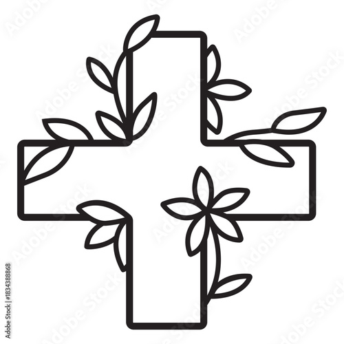 Flowery medical cross symbol outline