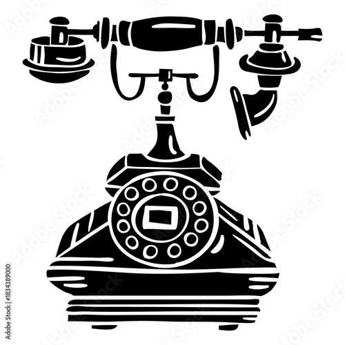 Retro hand drawn classic rotary phone stencil