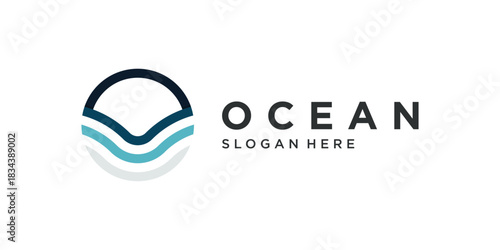 Ocean wave circle logo design minimalist
