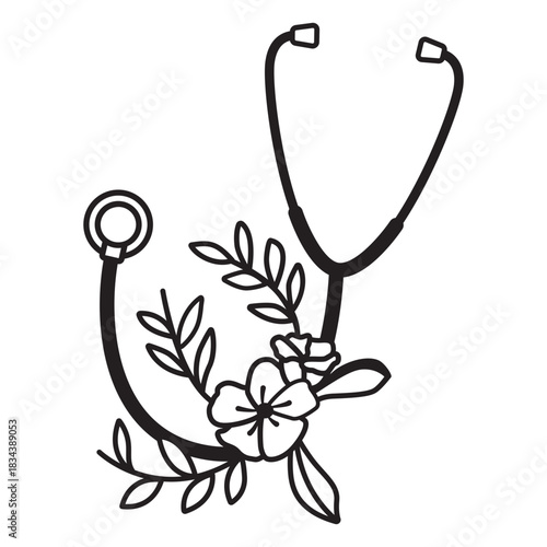 Stethoscope flower leaves symbol outline