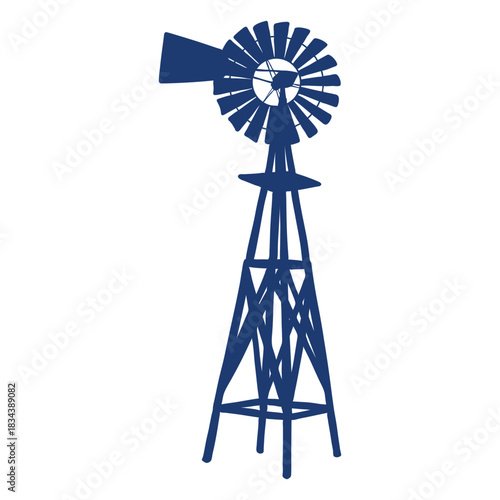 Windmill turbine tower silhouette blue