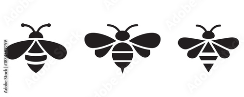 Elegant bee icon set for modern branding and eco-friendly designs, perfect for nature-inspired logos and minimalist projects.