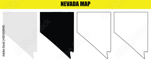 Nevada map outlines with different representation styles for graphic design use