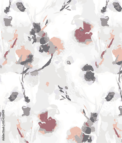 Seamless colorful floral pattern. Hand drawn flowers, herbs, leaves, branches, berries, tulip. Simple cute flat vector elements. Design for textile, cover, wallpaper