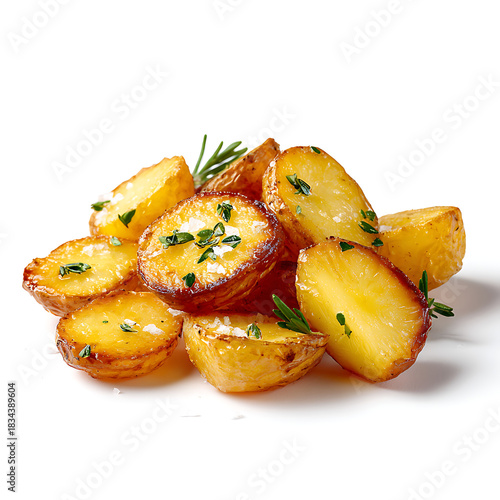 Crispy Roasted Potatoes With Herbs Isolated On White