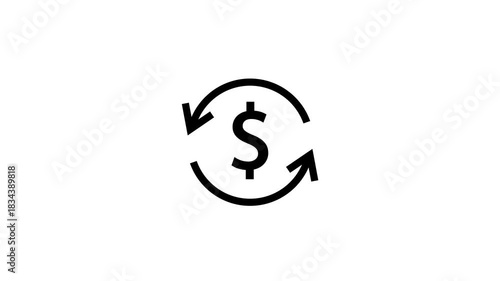 Circular arrows indicating a continuous loop around a dollar sign symbol representing financial exchange or money circulation