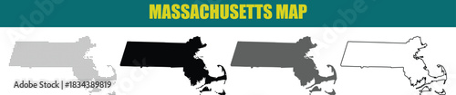 Massachusetts Map Outline Silhouette Icon Set