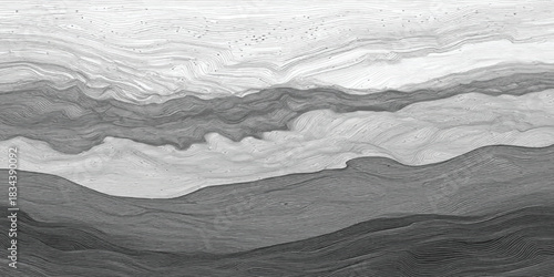 Monochromatic flowing lines creating abstract layered landscape isolated on white background