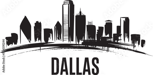 Dallas texas cityscape silhouette abstract grunge brushstroke vector drawing illustration banner poster design