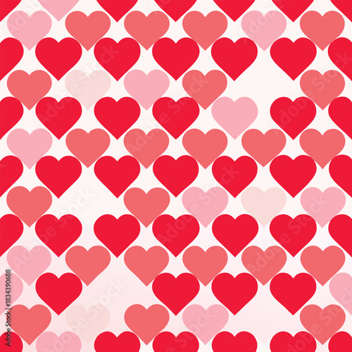 Seamless pattern of red and pink hearts on a light background Keywords: heart, hearts, love, romance, valentine, valentines day, pattern, seamless