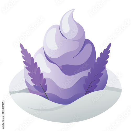 Swirl of purple cream or frosting with lavender sprigs on a white background vector illustration