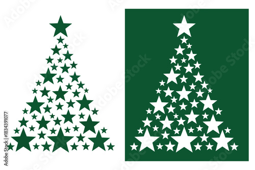 set of christmas tree,
Abstract Christmas Tree & Stars Postcard Set  Modern Minimal Holiday Vector Art
