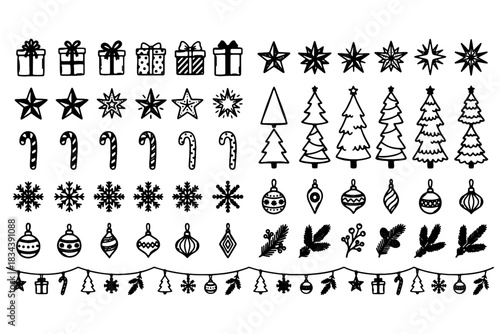 christmas icons set,
Modern Christmas Icons & Ornaments Set.
Tree, Stars, Snowflake, Candy Cane