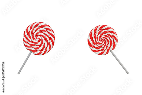 Festive sweet red and white swirl lollipop isolated on transparent background