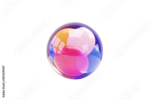 Glossy spherical abstraction with bright colors isolated on transparent background