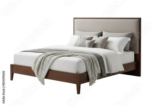 Comfortable bed isolated on transparent background