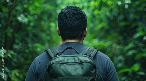 Man Walking Through Lush Green Forest Trail Wilderness Survival Trail