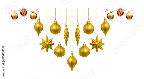 Christmas Gold Decoration, Elegant Hanging Christmas Baubles with Gold Confetti, Christmas Balls and Stars Decorative.