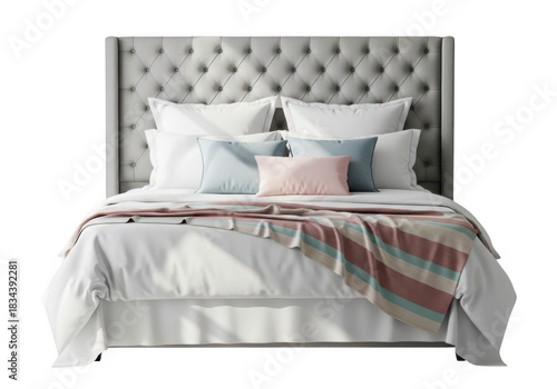 Elegant tufted bed isolated on transparent background