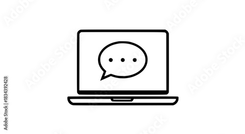 Laptop message cloud black white icon 