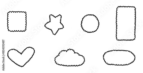 Collection of whimsical cookie cutter shapes including star heart cloud circle square and rectangle on a white background