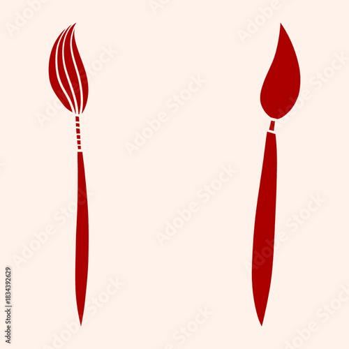 Paintbrushes illustration set in dark red on a light background for artists and designers