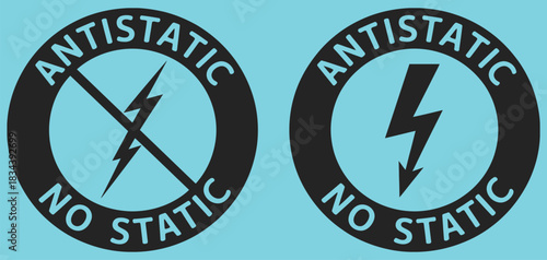 antistatic symbol icons, vector warning signs for electricity hazard, lightning bolt danger, and static discharge protection, ideal for safety manuals, electronic equipment labeling, industrial.